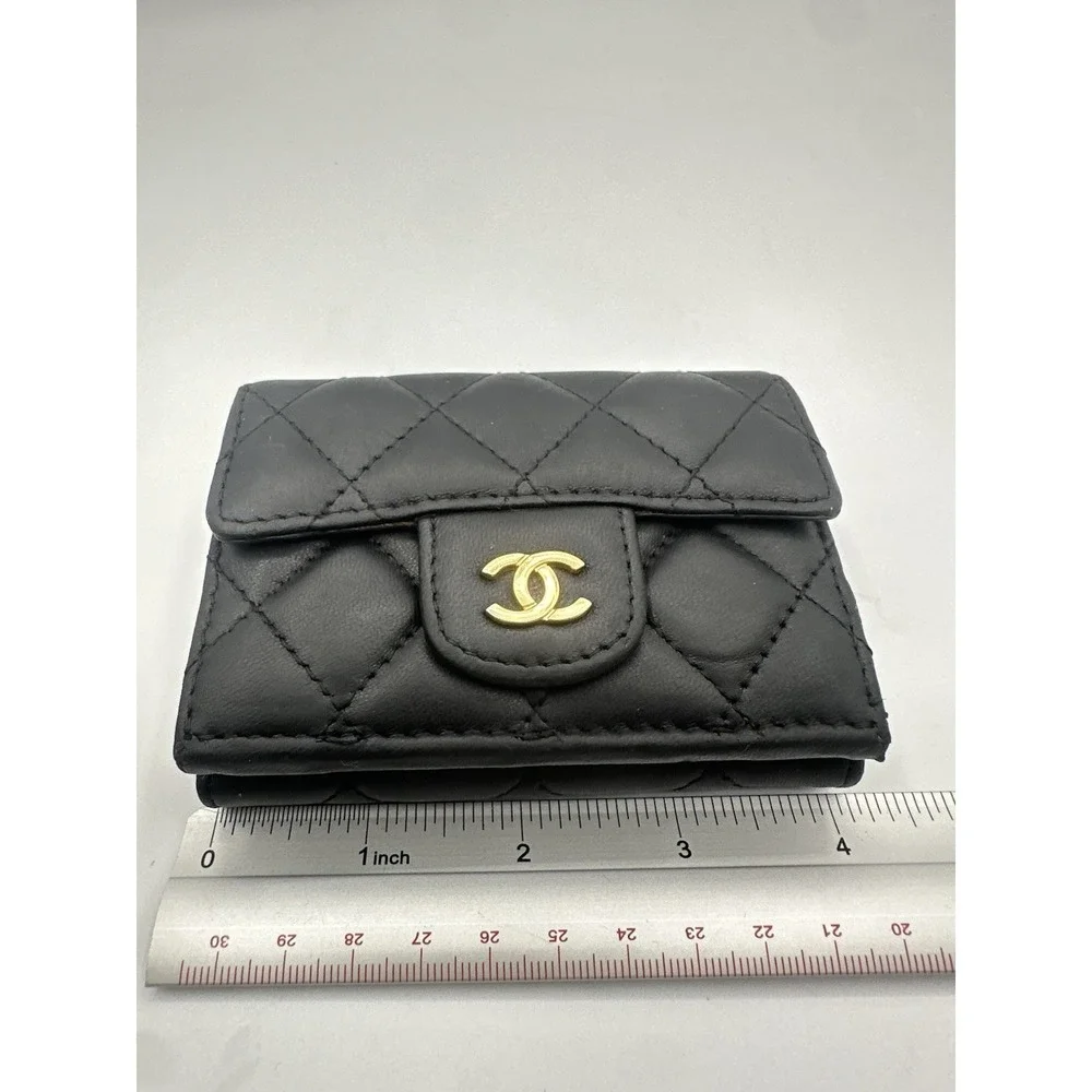 Lambskin Quilted Double Flap Wallet Black